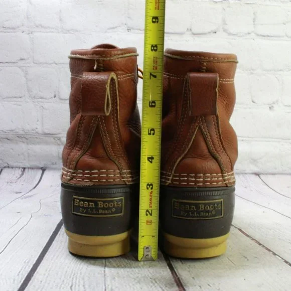 LL Bean Brown Leather Lace Up Plaid Lined Ankle Duck Boots Size 9 M - Picture 6 of 9
